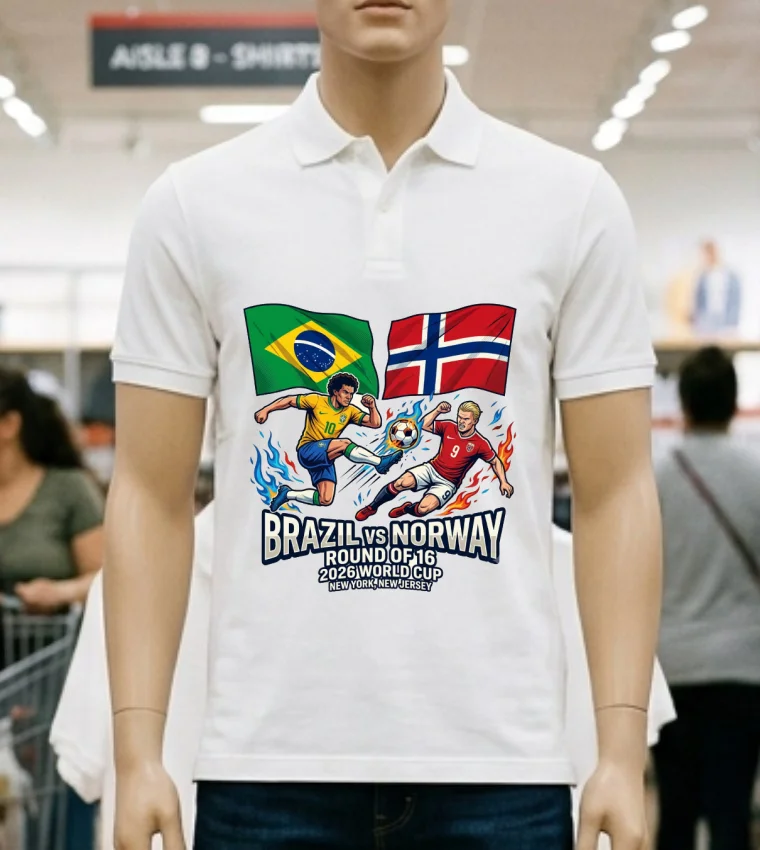 Brazil Vs Norway In The Round Of 16 Of The 2026 World Cup In New York, New Jersey T Shirt - white-t-shirt Brazil Vs Norway In The Round Of 16 Of The 2026 World Cup In New York New Jersey T Shirt White T Shirt 4