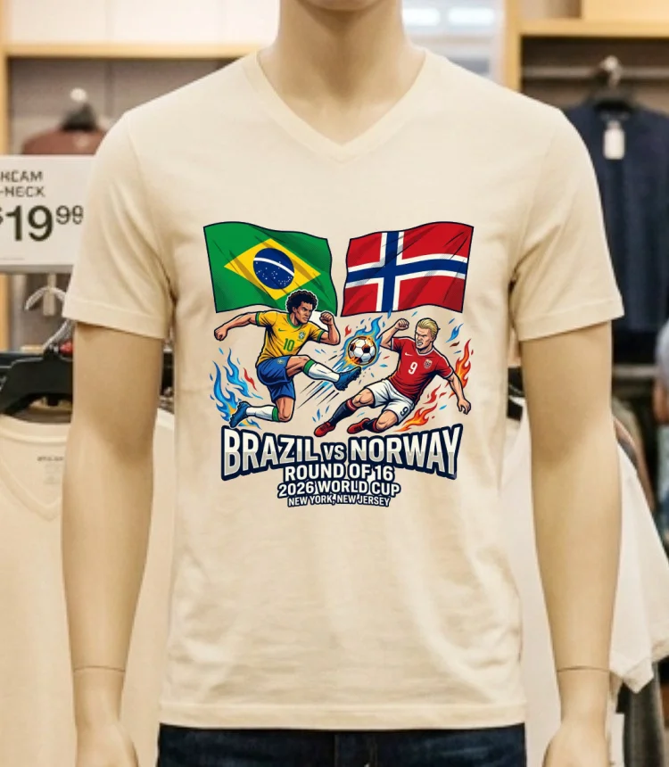 Brazil Vs Norway In The Round Of 16 Of The 2026 World Cup In New York, New Jersey T Shirt - white-t-shirt Brazil Vs Norway In The Round Of 16 Of The 2026 World Cup In New York New Jersey T Shirt White T Shirt 5