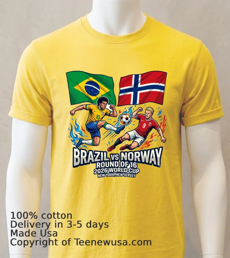 Brazil Vs Norway In The Round Of 16 Of The 2026 World Cup In New York, New Jersey T Shirt - yellow-t-shirt Brazil Vs Norway In The Round Of 16 Of The 2026 World Cup In New York New Jersey T Shirt Yellow T Shirt