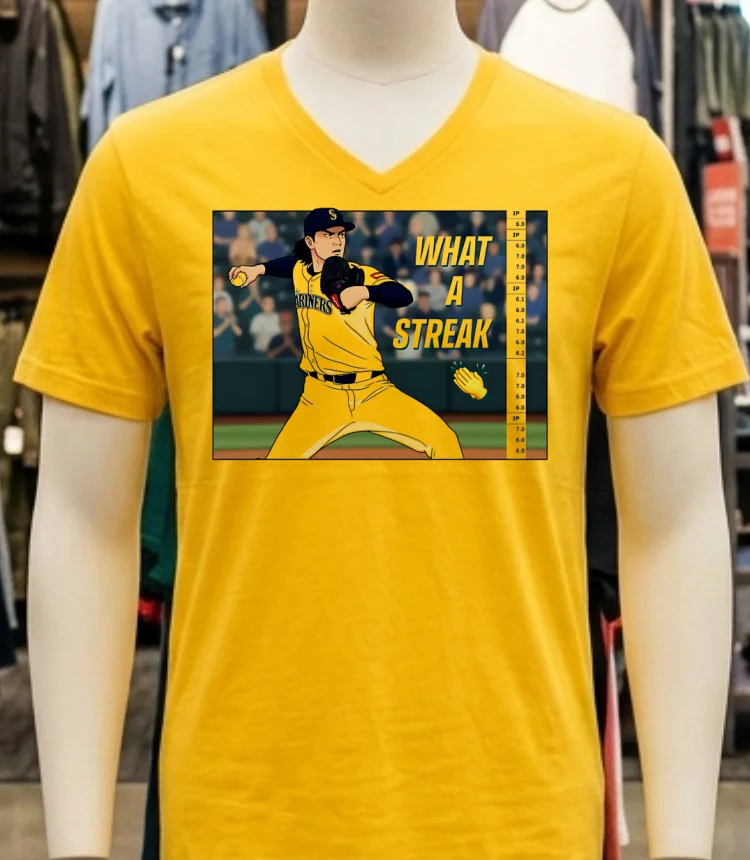 Bryan Woo Seattle Mariners What A Streak Cartoon Shirt - yellow-t-shirt Bryan Woo Seattle Mariners What A Streak Cartoon Shirt Yellow T Shirt