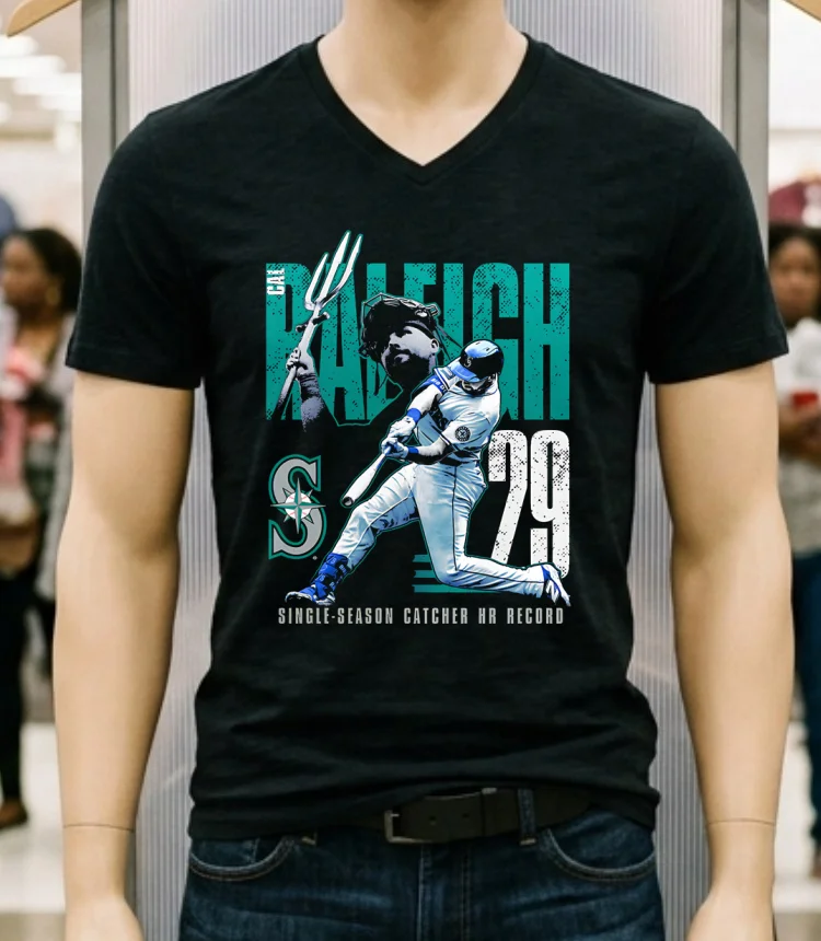 Cal Raleigh Seattle Mariners Single Season Catcher Hr Record Shirt - balck-shirt Cal Raleigh Seattle Mariners Single Season Catcher Hr Record Shirt Balck Shirt 1