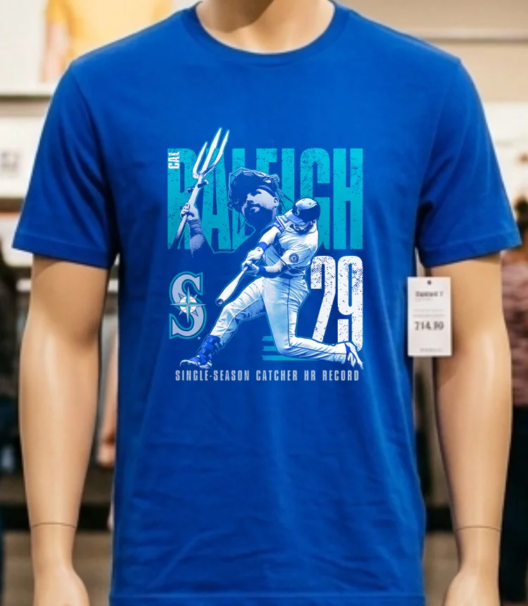 Cal Raleigh Seattle Mariners Single Season Catcher Hr Record Shirt - blue-shirt Cal Raleigh Seattle Mariners Single Season Catcher Hr Record Shirt Blue Shirt