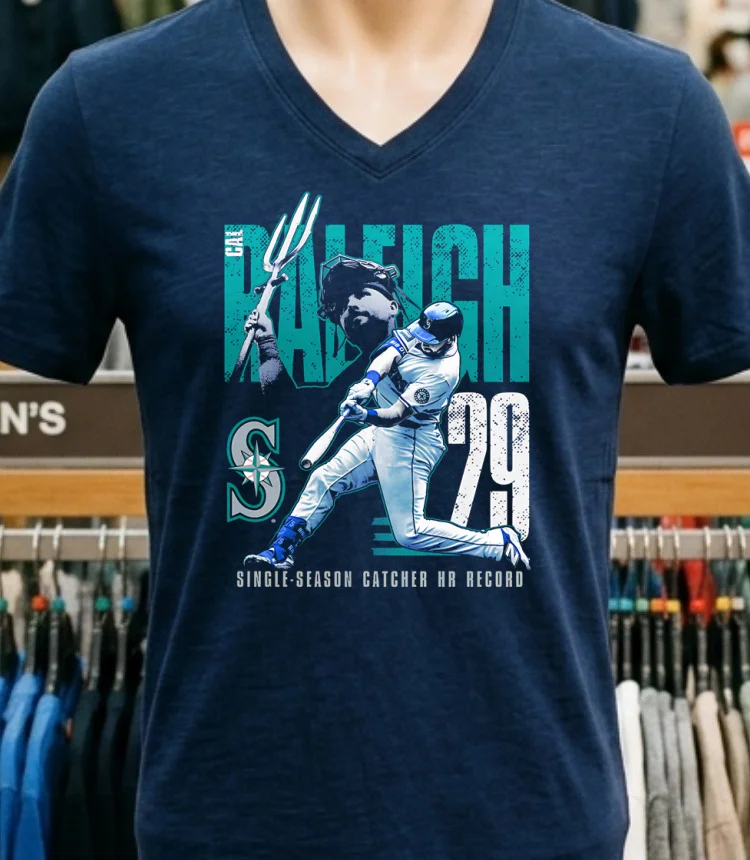 Cal Raleigh Seattle Mariners Single Season Catcher Hr Record Shirt - navy-shirt Cal Raleigh Seattle Mariners Single Season Catcher Hr Record Shirt Navy Shirt 1