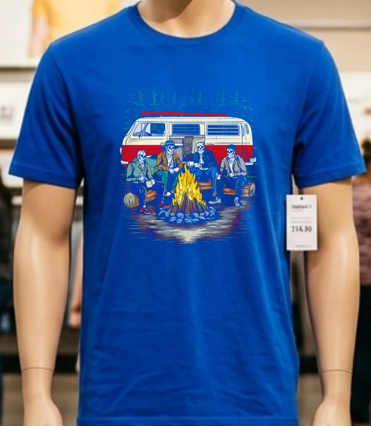 Camping Is In Tents Skeletons Shirt - blue-shirt Camping Is In Tents Skeletons Shirt Blue Shirt