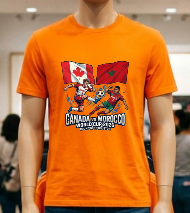 Canada Vs Morocco In The Round Of 16 Of The 2026 World Cup In Houston T Shirt - orange-shirt Canada Vs Morocco In The Round Of 16 Of The 2026 World Cup In Houston T Shirt Orange Shirt