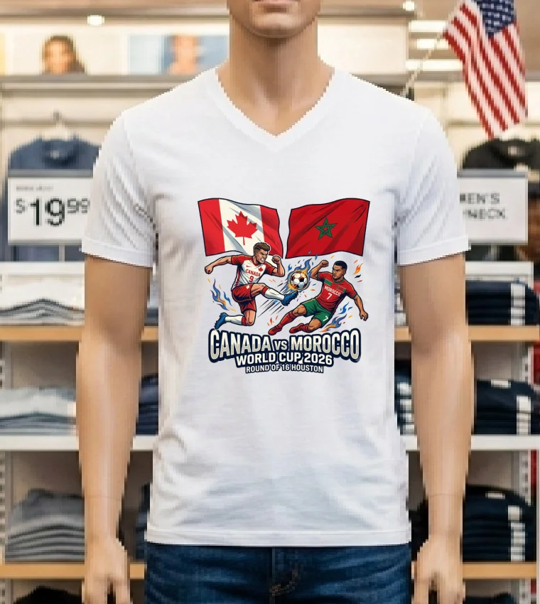 Canada Vs Morocco In The Round Of 16 Of The 2026 World Cup In Houston T Shirt - white-t-shirt Canada Vs Morocco In The Round Of 16 Of The 2026 World Cup In Houston T Shirt White T Shirt 1