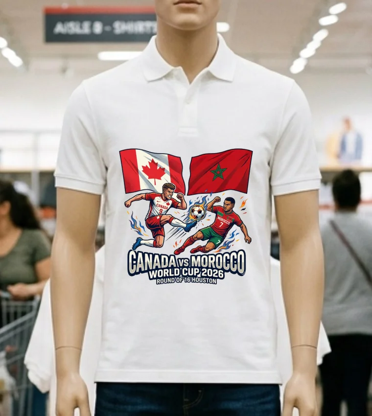 Canada Vs Morocco In The Round Of 16 Of The 2026 World Cup In Houston T Shirt - white-t-shirt Canada Vs Morocco In The Round Of 16 Of The 2026 World Cup In Houston T Shirt White T Shirt 4