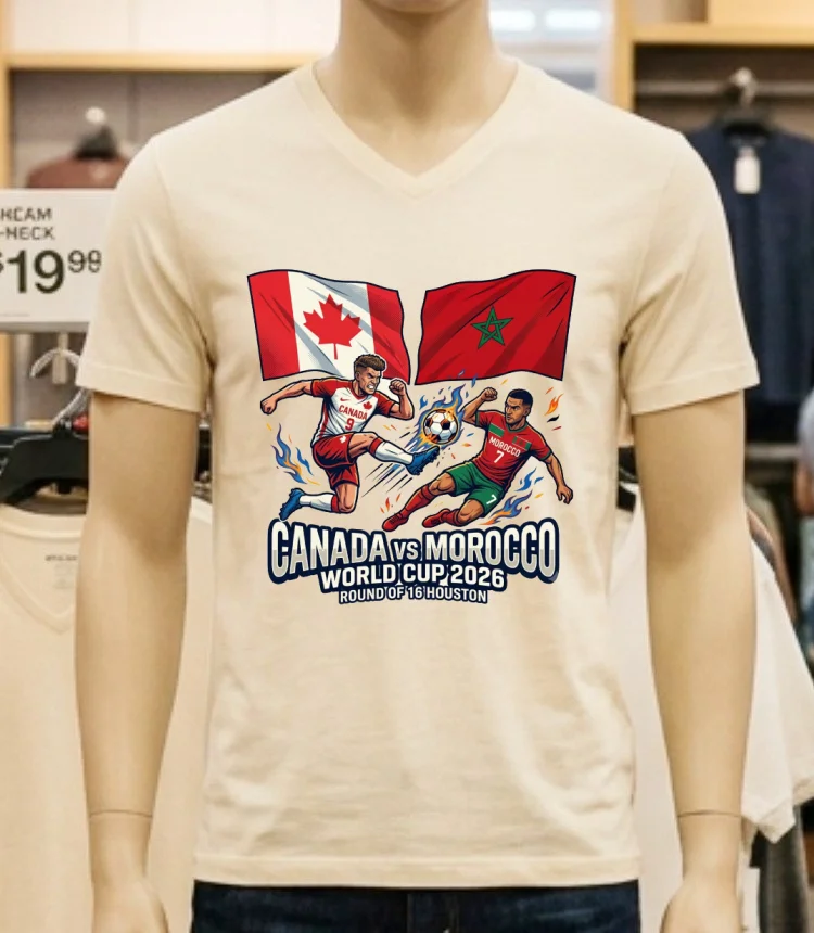 Canada Vs Morocco In The Round Of 16 Of The 2026 World Cup In Houston T Shirt - white-t-shirt Canada Vs Morocco In The Round Of 16 Of The 2026 World Cup In Houston T Shirt White T Shirt 5