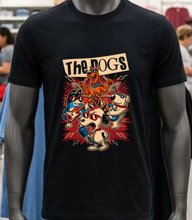 Cartoon Dog Band Retro Shirt - balck-shirt Cartoon Dog Band Retro Shirt Balck Shirt 1