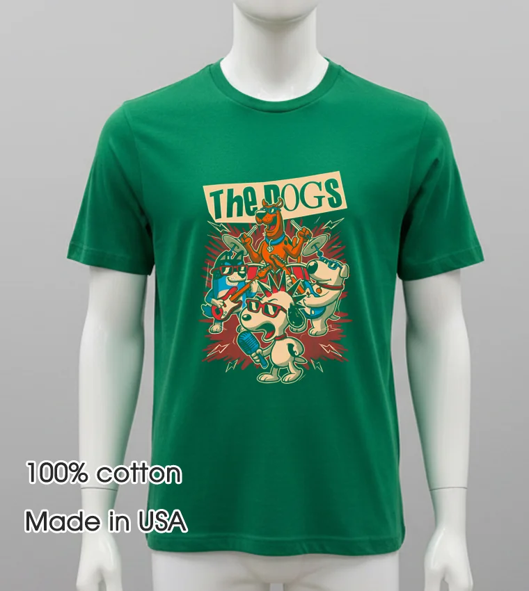 Cartoon Dog Band Retro Shirt - green-shirt Cartoon Dog Band Retro Shirt Green Shirt