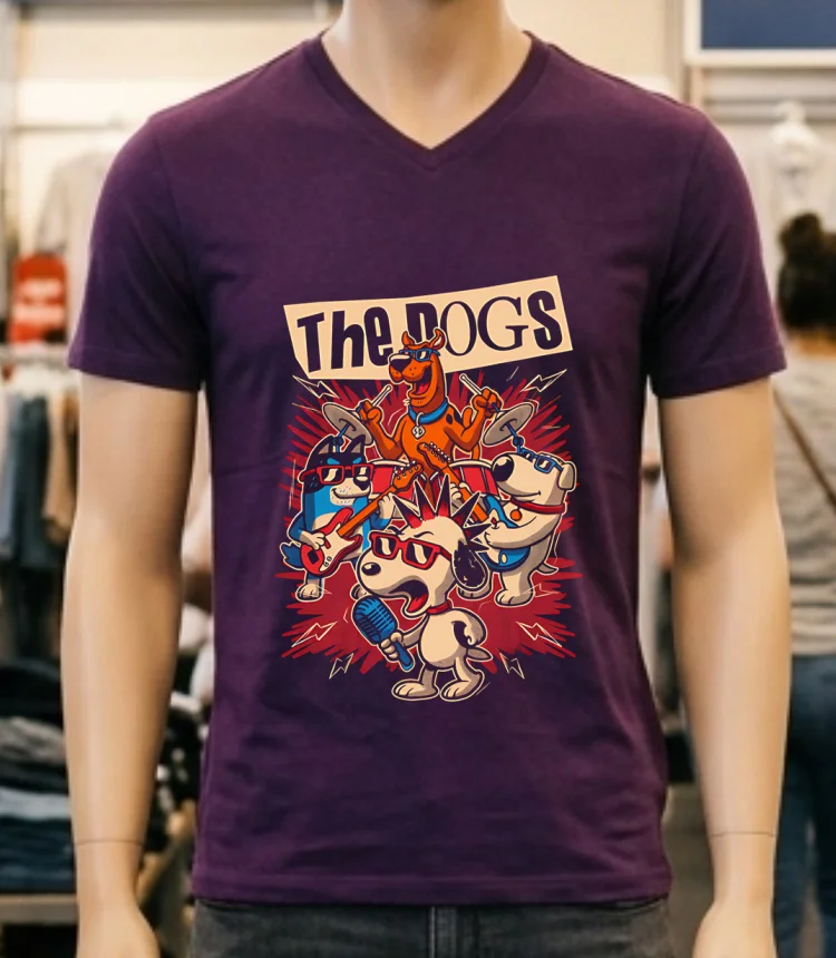 Cartoon Dog Band Retro Shirt - purple-shirt Cartoon Dog Band Retro Shirt Purple Shirt