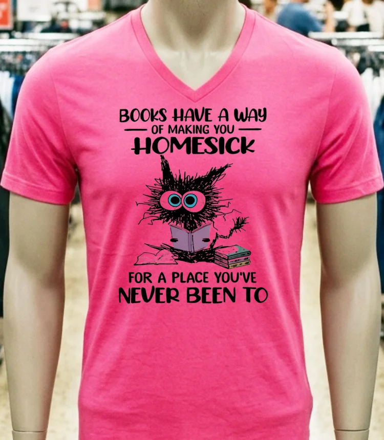 Cat Books Have A Way Of Making You Homesick Shirt - pink-t-shirt Cat Books Have A Way Of Making You Homesick Shirt Pink T Shirt