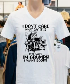 Cat I Don T Care What Day It Is It S Early I M Grumpy I Want Books Shirt