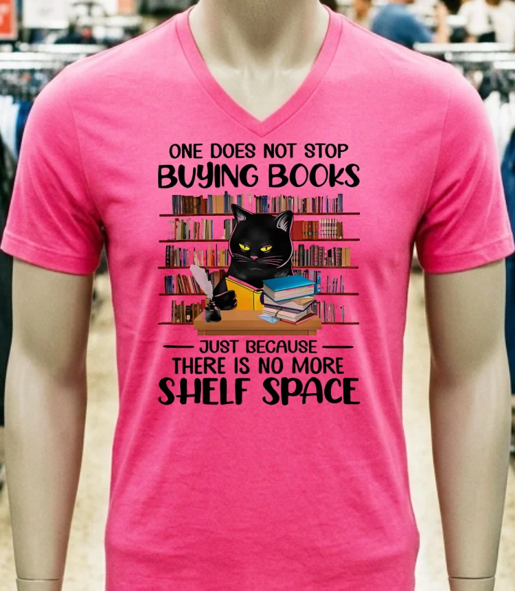 Cat One Does Not Stop Buying Books Shirt - pink-t-shirt Cat One Does Not Stop Buying Books Shirt Pink T Shirt