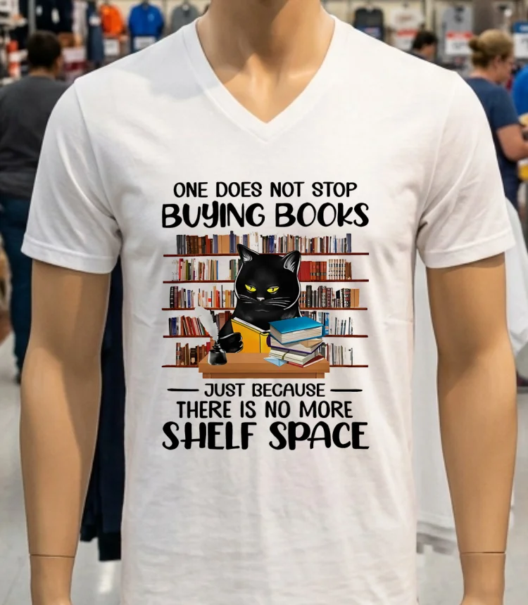 Cat One Does Not Stop Buying Books Shirt - white-t-shirt Cat One Does Not Stop Buying Books Shirt White T Shirt 2