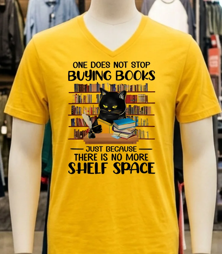 Cat One Does Not Stop Buying Books Shirt - yellow-t-shirt Cat One Does Not Stop Buying Books Shirt Yellow T Shirt