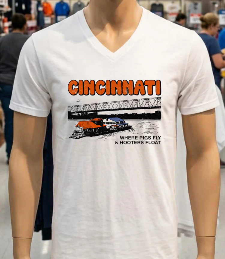 Cincinnati Where Pigs Fly And Hooters Float Vintage Shirt - white-t-shirt Cincinnati Where Pigs Fly And Hooters Float Vintage Shirt White T Shirt 2