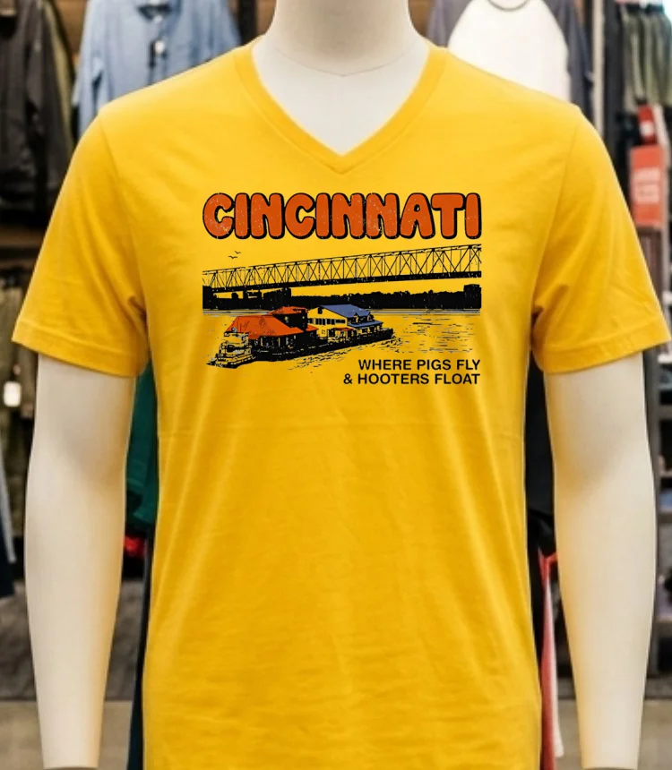 Cincinnati Where Pigs Fly And Hooters Float Vintage Shirt - yellow-t-shirt Cincinnati Where Pigs Fly And Hooters Float Vintage Shirt Yellow T Shirt