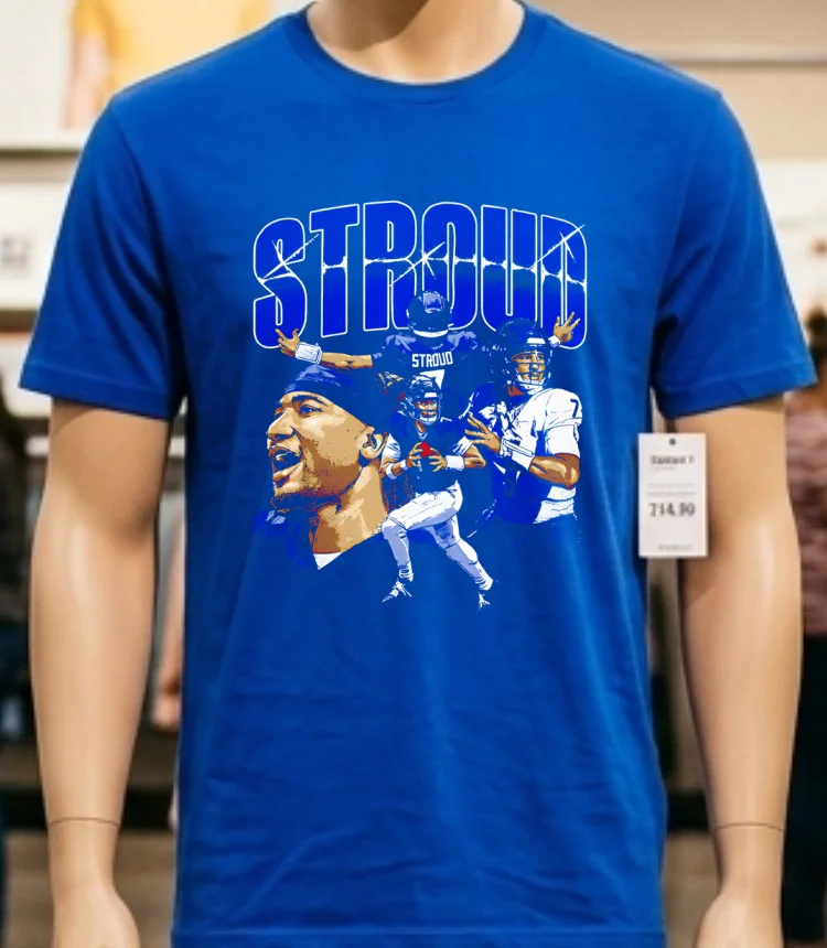C.j. Stroud Houston Collage Graphic Retro Shirt - blue-shirt Cj Stroud Houston Collage Graphic Retro Shirt Blue Shirt