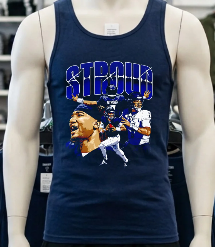 Cj Stroud Houston Collage Graphic Retro Shirt Navy Shirt