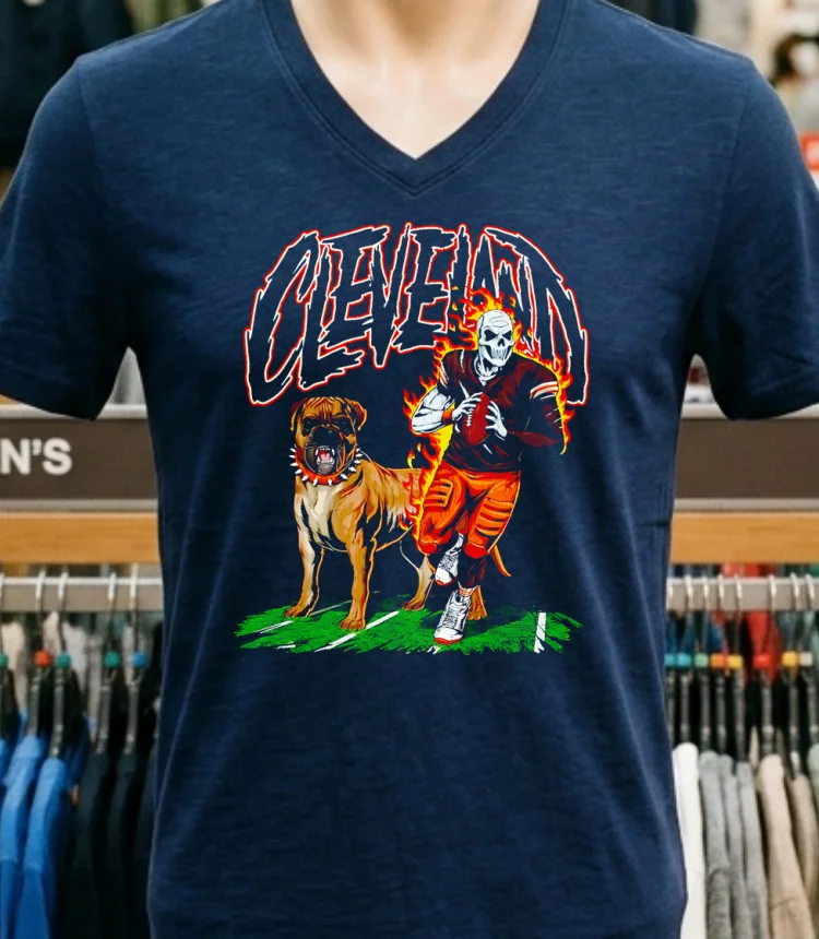 Cleveland Browns Skeleton Football Player And Dog Shirt - navy-shirt Cleveland Browns Skeleton Football Player And Dog Shirt Navy Shirt