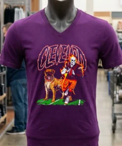 Cleveland Browns Skeleton Football Player And Dog Shirt