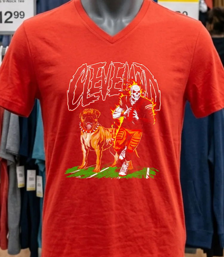 Cleveland Browns Skeleton Football Player And Dog Shirt - red-shirt Cleveland Browns Skeleton Football Player And Dog Shirt Red Shirt