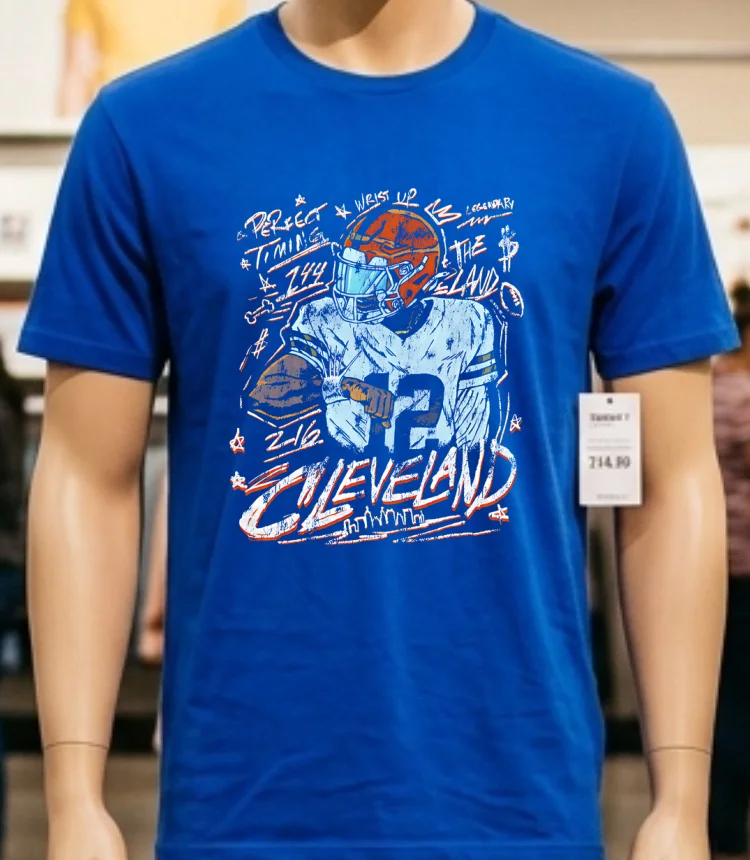 Cleveland Football Perfect Timing The Land Retro Shirt - blue-shirt Cleveland Football Perfect Timing The Land Retro Shirt Blue Shirt