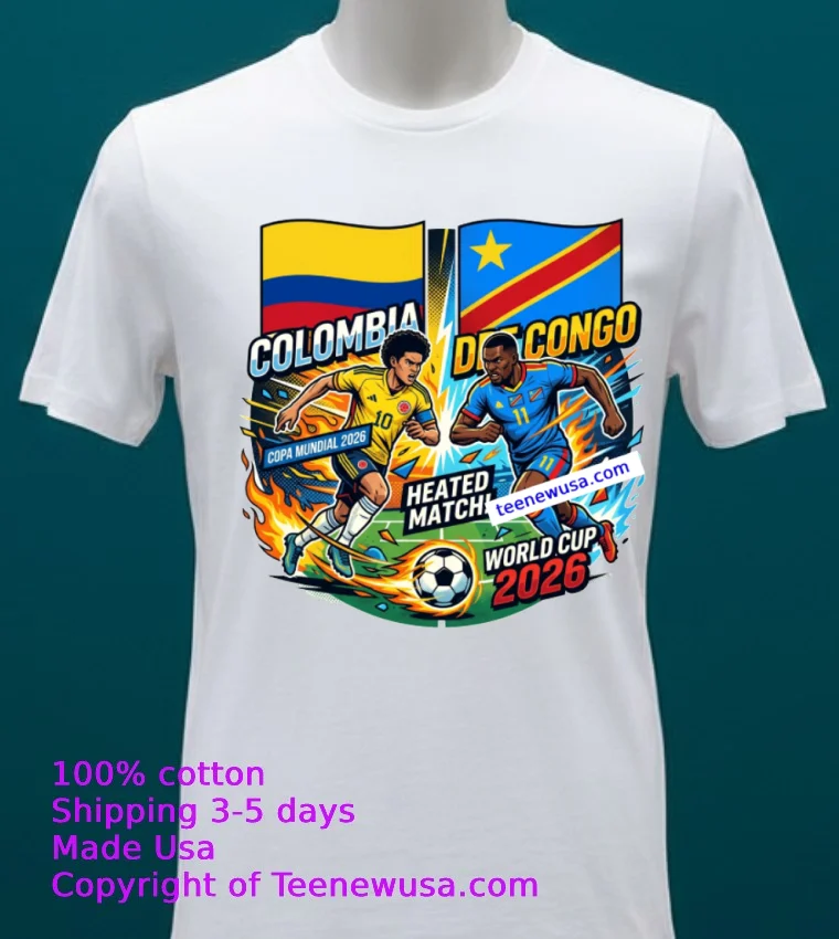 Colombia Vs Democratic Republic Of Congo World Cup 2026 T Shirt - white-t-shirt 20 Colombia Vs Democratic Republic Of Congo World Cup 2026 T Shirt White T Shirt 20