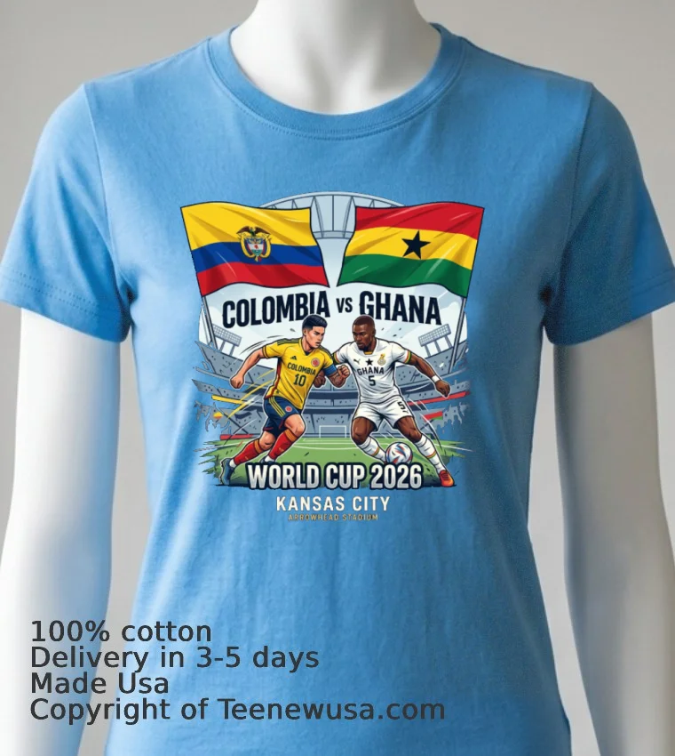 Colombia Vs Ghana World Cup 2026 In Kansas City (Arrowhead Stadium) T Shirt - blue-shirt Colombia Vs Ghana World Cup 2026 In Kansas City Arrowhead Stadium T Shirt Blue Shirt