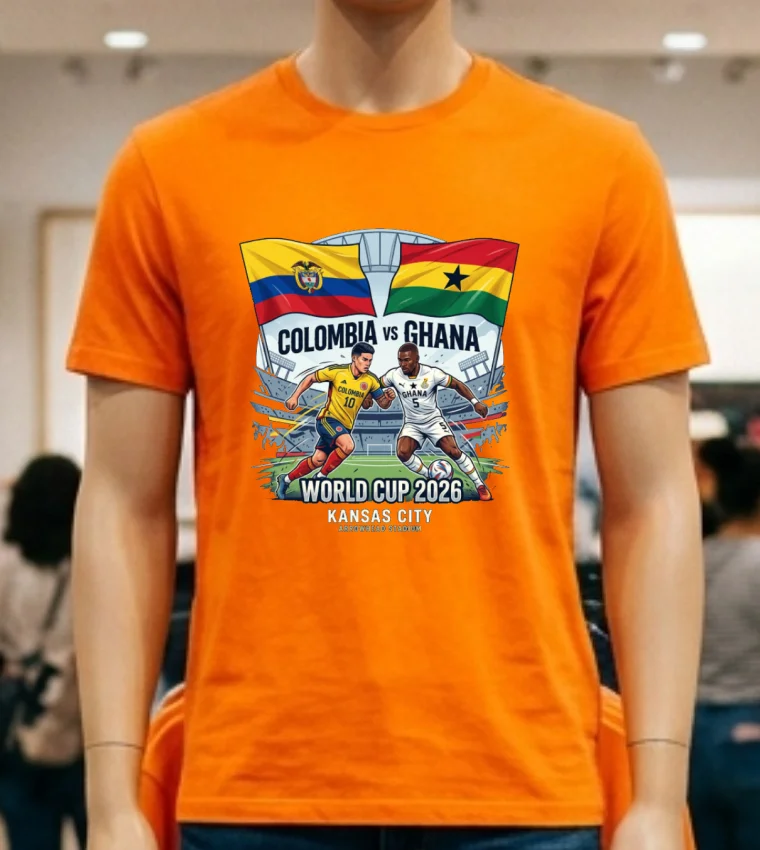 Colombia Vs Ghana World Cup 2026 In Kansas City (Arrowhead Stadium) T Shirt - orange-shirt Colombia Vs Ghana World Cup 2026 In Kansas City Arrowhead Stadium T Shirt Orange Shirt