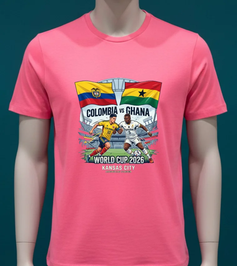 Colombia Vs Ghana World Cup 2026 In Kansas City (Arrowhead Stadium) T Shirt - pink-t-shirt Colombia Vs Ghana World Cup 2026 In Kansas City Arrowhead Stadium T Shirt Pink T Shirt
