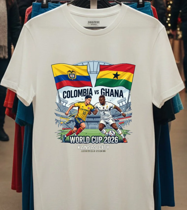 Colombia Vs Ghana World Cup 2026 In Kansas City (Arrowhead Stadium) T Shirt - white-t-shirt Colombia Vs Ghana World Cup 2026 In Kansas City Arrowhead Stadium T Shirt White T Shirt