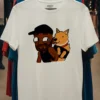 Cool Black Hat Man With Happy Doge In Backpack Fun Cartoon Art Shirt White T Shirt 3