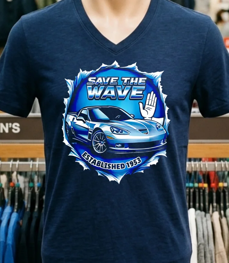 Corvette Save The Wave Classic Car Lover Shirt Navy Shirt 1
