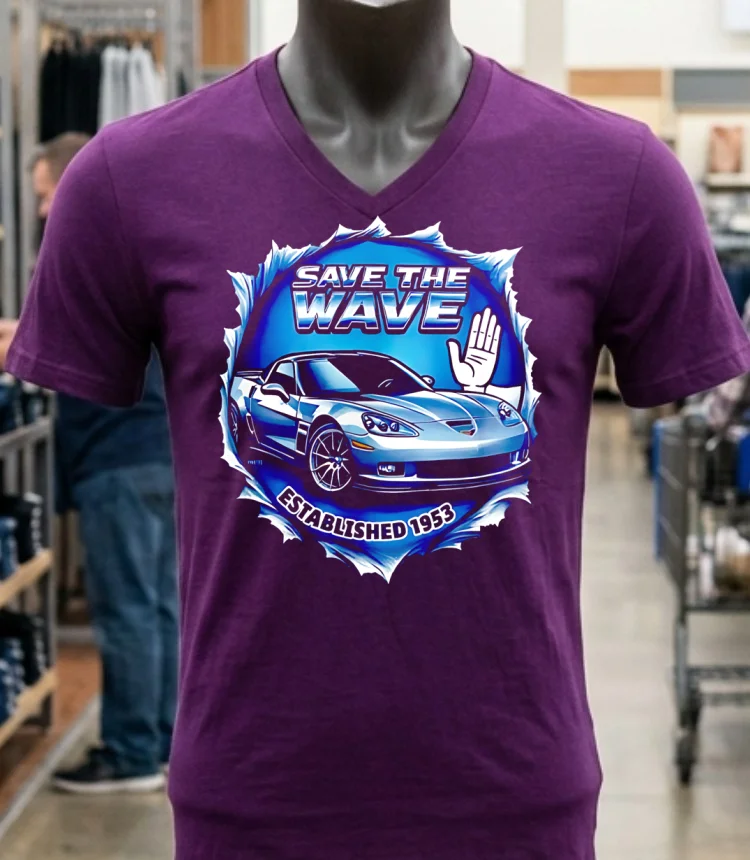 Corvette Save The Wave Classic Car Lover Shirt - purple-shirt Corvette Save The Wave Classic Car Lover Shirt Purple Shirt