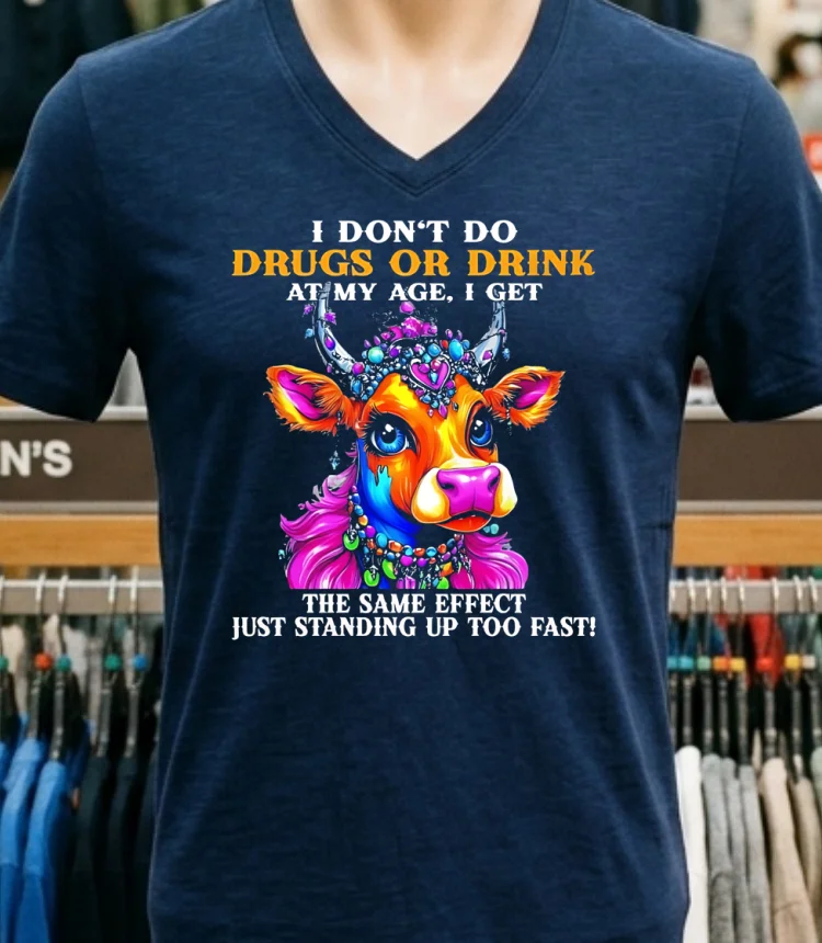 Cow I Don T Do Drugs Or Drink At My Age I Get The Same Effect Just Standing Up Too Fast Shirt - navy-shirt Cow I Dont Do Drugs Or Drink At My Age I Get The Same Effect Just Standing Up Too Fast Shirt Navy Shirt 1