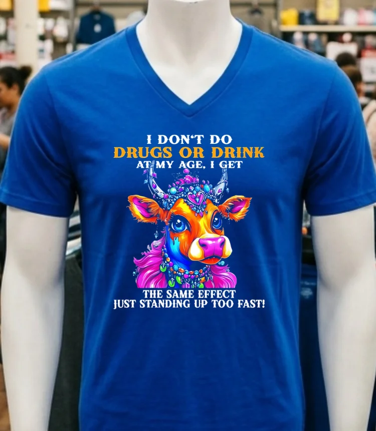 Cow I Don T Do Drugs Or Drink At My Age I Get The Same Effect Just Standing Up Too Fast Shirt - navy-shirt Cow I Dont Do Drugs Or Drink At My Age I Get The Same Effect Just Standing Up Too Fast Shirt Navy Shirt 2