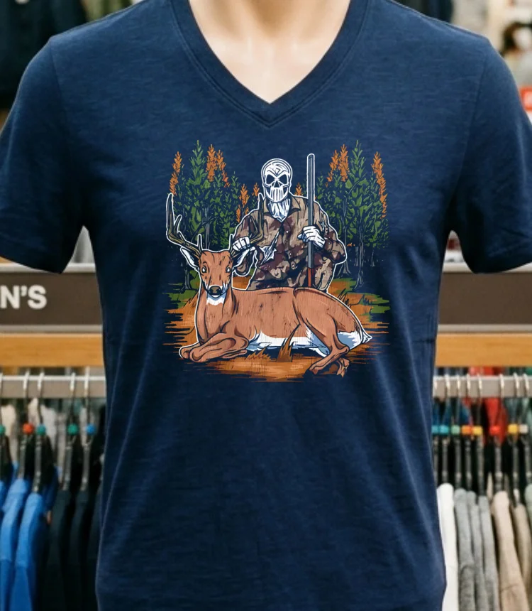 Deer Hunting Hunter Skeleton Shirt Navy Shirt 1
