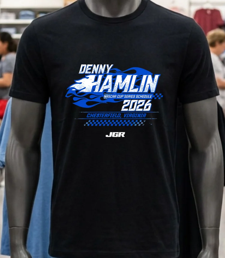 Denny Hamlin Nascar Cup Series Schedule 2026 Chesterfield Virginia Shirt - balck-shirt Denny Hamlin Nascar Cup Series Schedule 2026 Chesterfield Virginia Shirt Balck Shirt