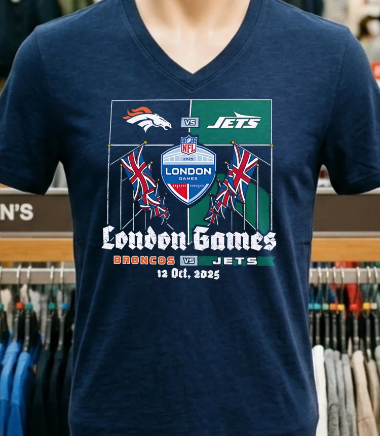 Denver Broncos Vs New York Jets 2025 London Nfl International Games Shirt Navy Shirt 1