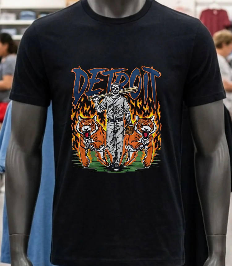 Detroit Baseball Tigers Graphic Skeleton Shirt Balck Shirt