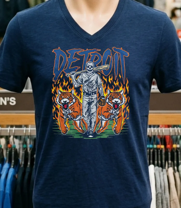 Detroit Baseball Tigers Graphic Skeleton Shirt - navy-shirt Detroit Baseball Tigers Graphic Skeleton Shirt Navy Shirt 1