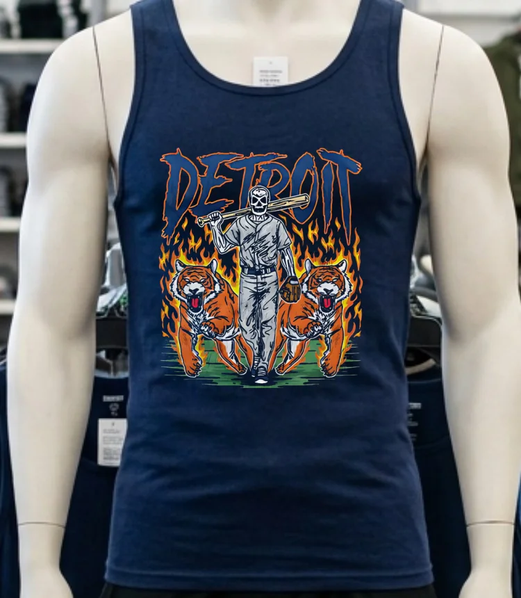 Detroit Baseball Tigers Graphic Skeleton Shirt - navy-shirt Detroit Baseball Tigers Graphic Skeleton Shirt Navy Shirt