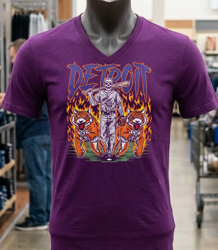 Detroit Baseball Tigers Graphic Skeleton Shirt Purple Shirt 1