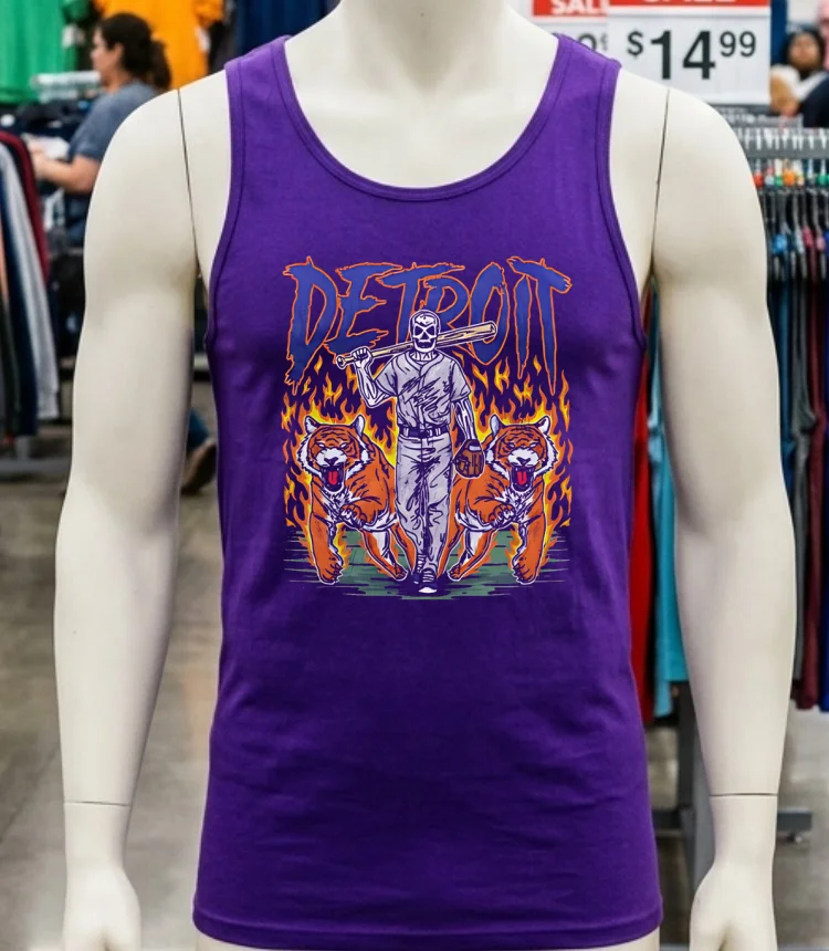 Detroit Baseball Tigers Graphic Skeleton Shirt - purple-shirt Detroit Baseball Tigers Graphic Skeleton Shirt Purple Shirt