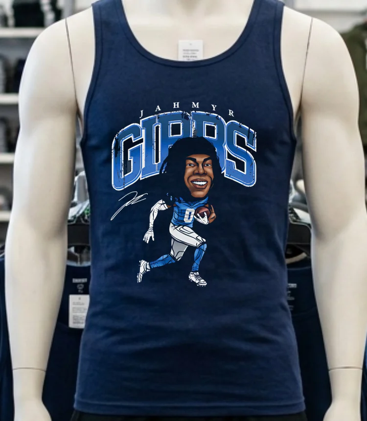 Detroit Lions Jahmyr Gibbs Cartoon Signature Shirt Navy Shirt