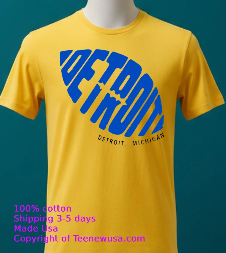 Detroit Lions Michigan Skyline Shirt - yellow-t-shirt 2 Detroit Lions Michigan Skyline Shirt Yellow T Shirt 2