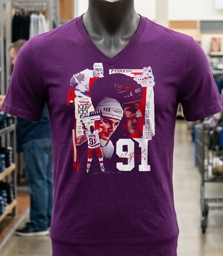 Detroit Red Wings X Sergei Fedorov Signature Red Shirt - purple-shirt Detroit Red Wings X Sergei Fedorov Signature Red Shirt Purple Shirt 1