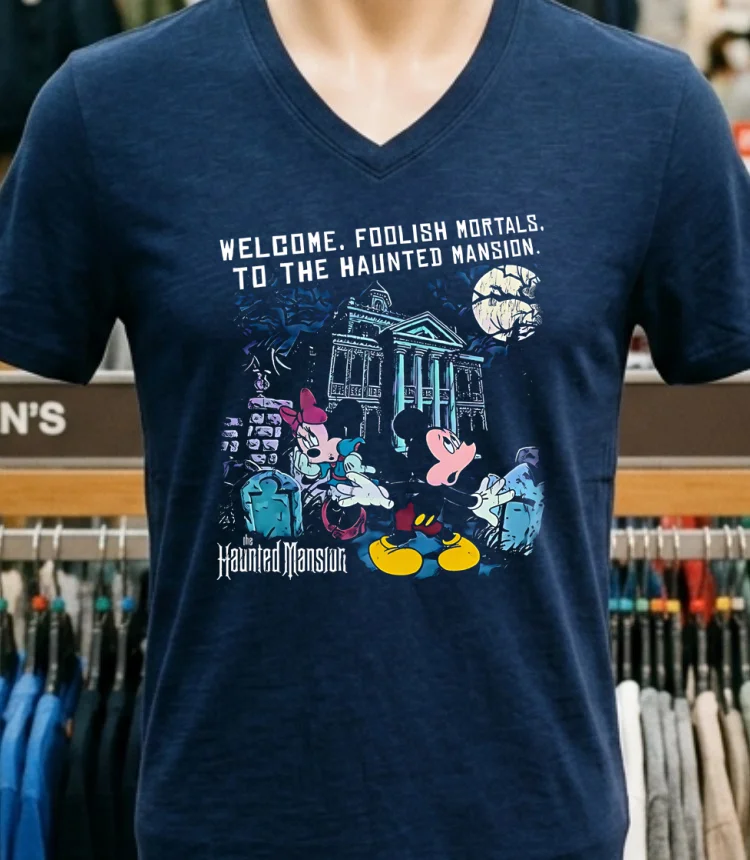 Disney Haunted Mansion Mickey And Minnie Hitchhiking Ghosts Shirt - navy-shirt Disney Haunted Mansion Mickey And Minnie Hitchhiking Ghosts Shirt Navy Shirt 1